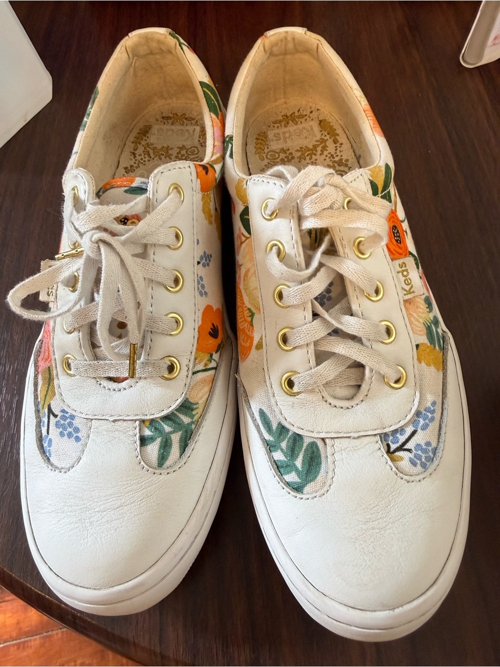 Keds women’s White Sneakers with Orange, Green & Blue Floral Print